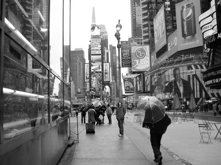 Josh gazing at the sights of Time Square